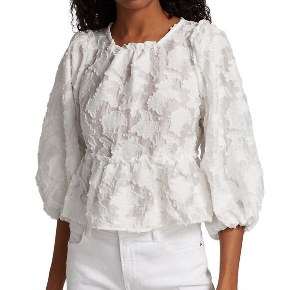 🐢 Free People Callie Puff-Sleeve Appliqué Top Size S - Picture 7 of 12